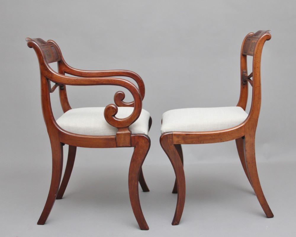 Set of eight Regency mahogany & brass inlaid dining chairs View V