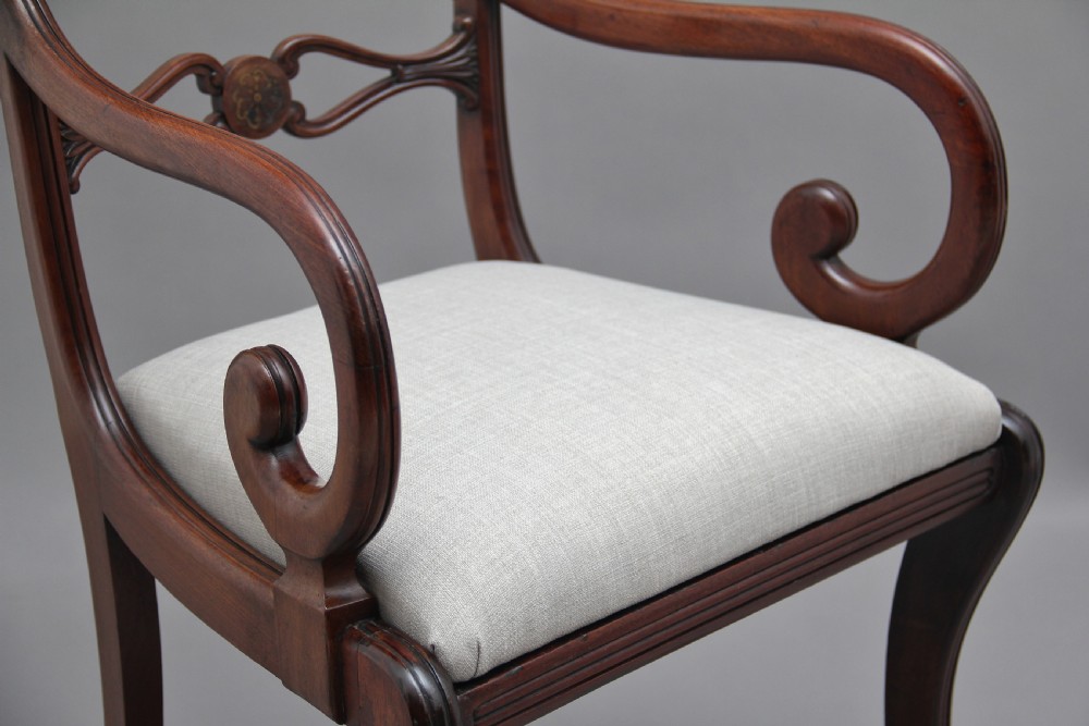 Set of eight Regency mahogany & brass inlaid dining chairs View VIII
