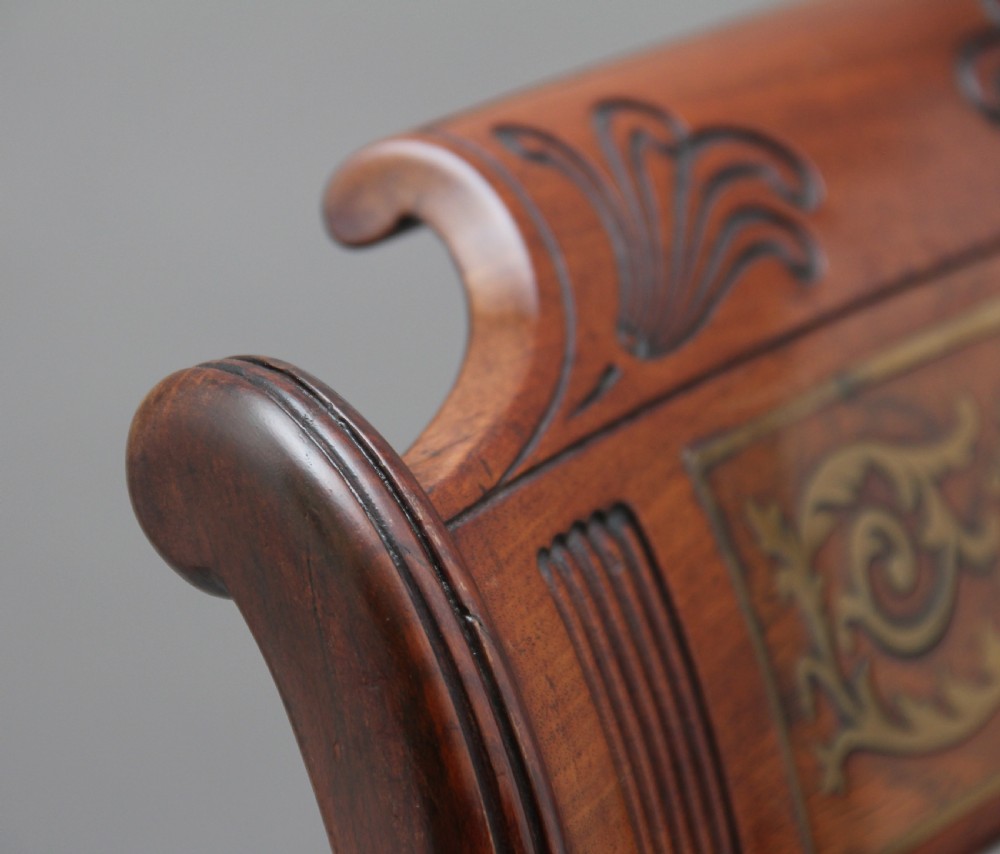 Set of eight Regency mahogany & brass inlaid dining chairs View XI