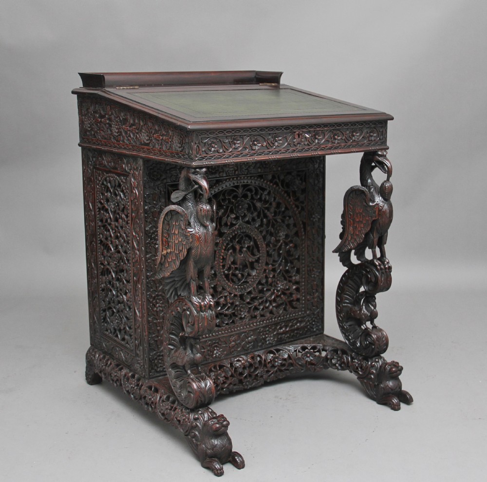 19th Century Anglo-Indian carved davenport