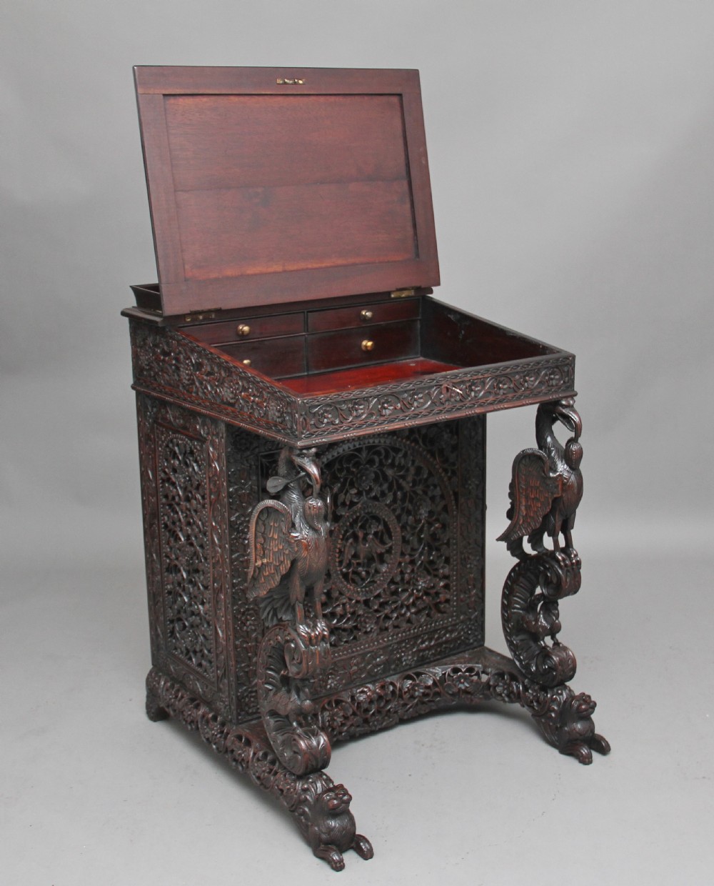 19th Century Anglo-Indian carved davenport View II