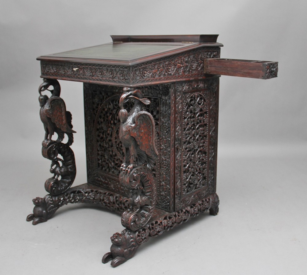 19th Century Anglo-Indian carved davenport View VI
