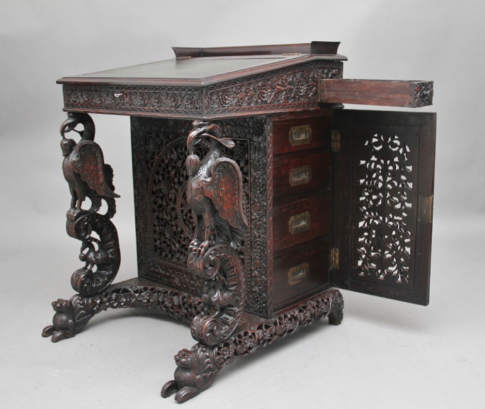 19th Century Anglo-Indian carved davenport View VII