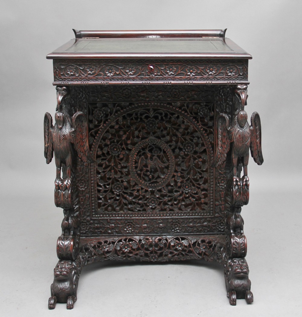 19th Century Anglo-Indian carved davenport View XI