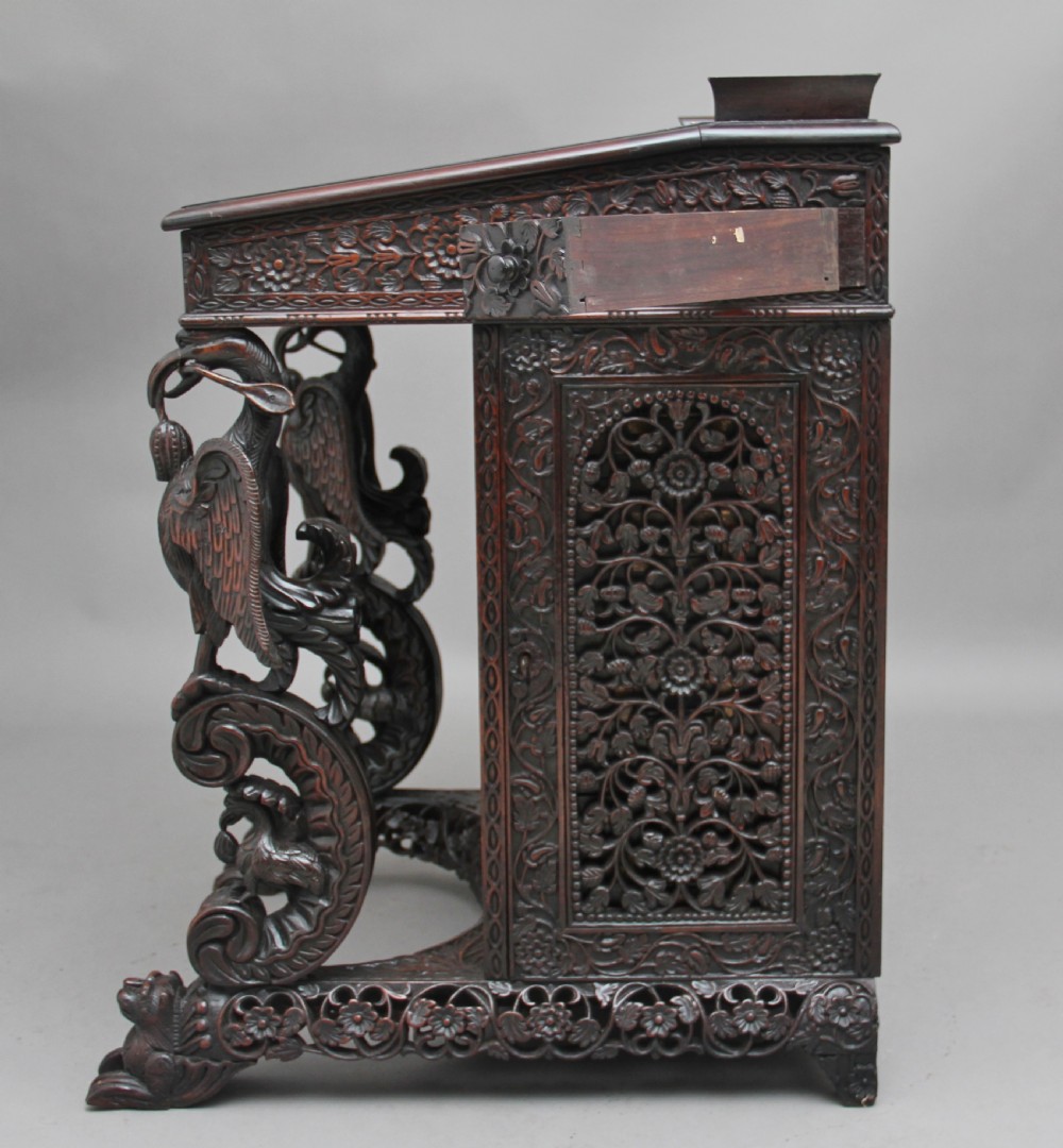 19th Century Anglo-Indian carved davenport View XII