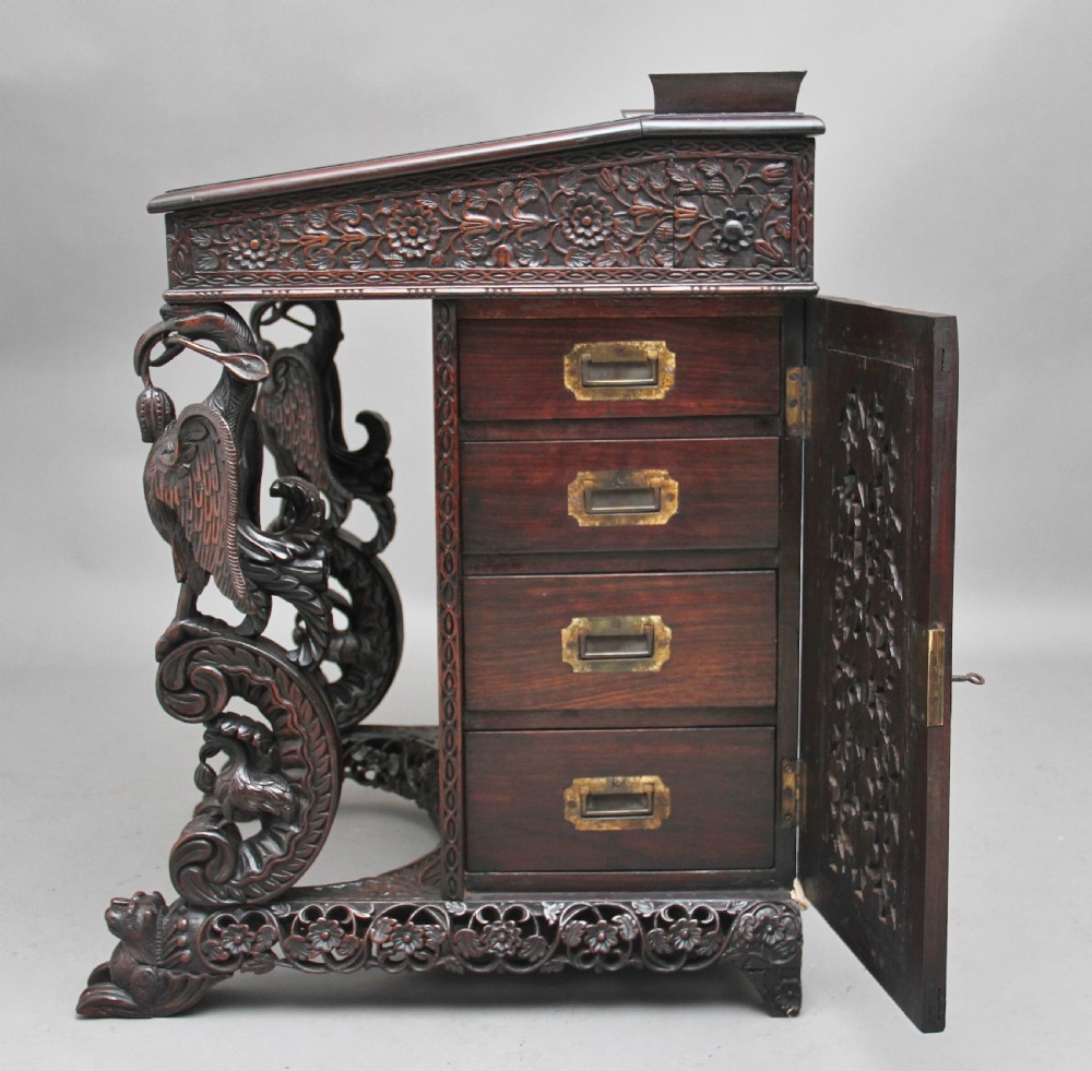 19th Century Anglo-Indian carved davenport View XIII