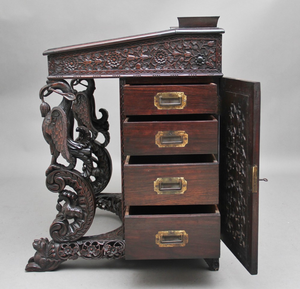 19th Century Anglo-Indian carved davenport View XIV