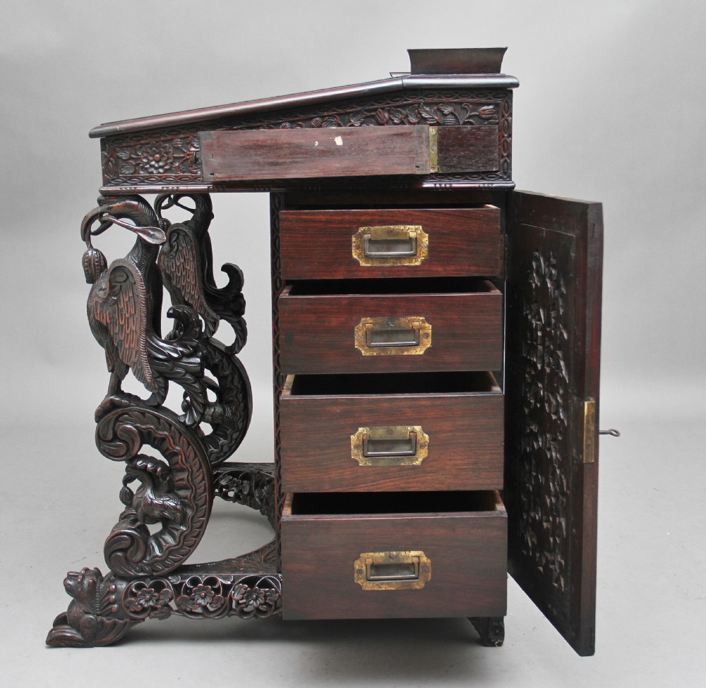 19th Century Anglo-Indian carved davenport View XV