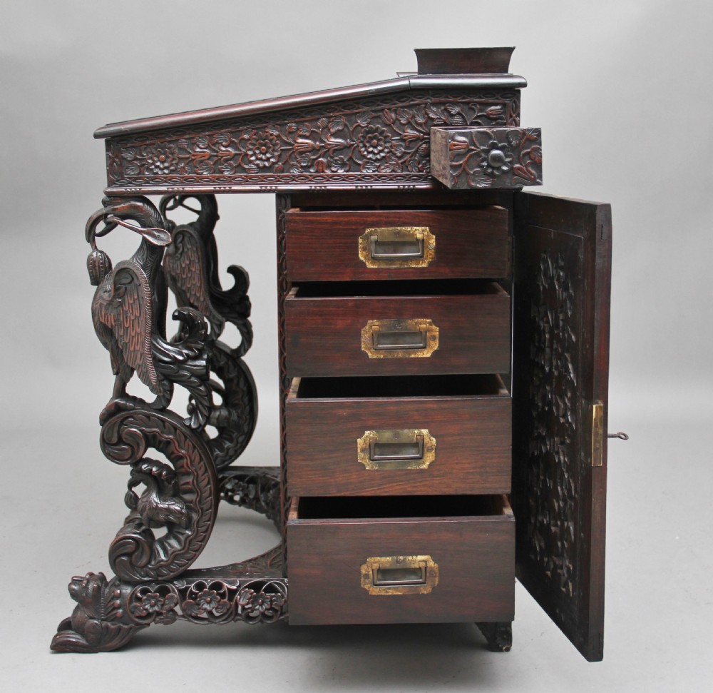 19th Century Anglo-Indian carved davenport View XVI