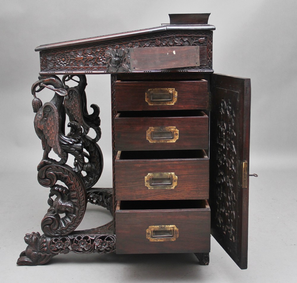 19th Century Anglo-Indian carved davenport View XVII