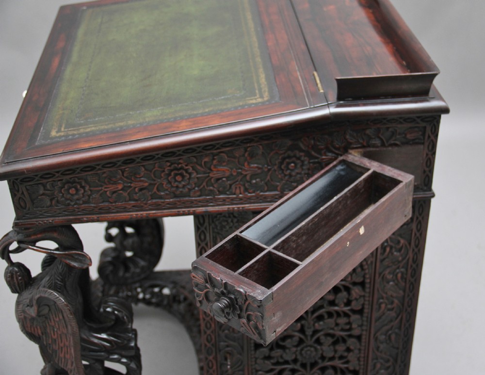 19th Century Anglo-Indian carved davenport View XVIII