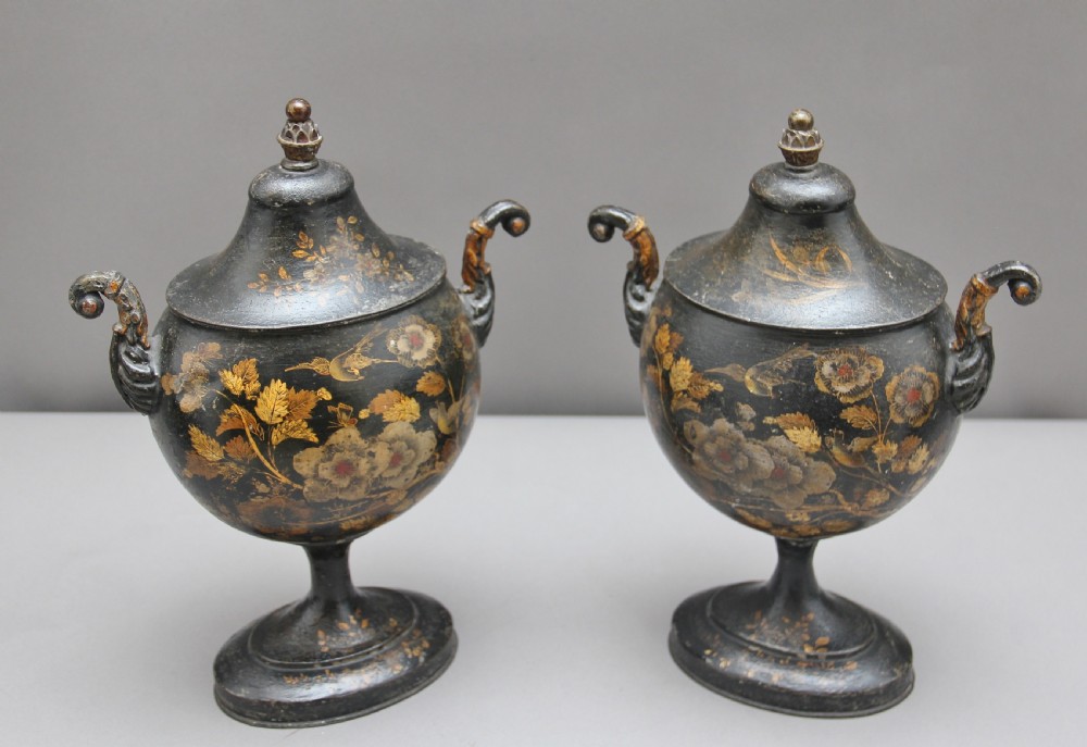 Pair of Early 19th Century Tole Chestnut Urns View IV
