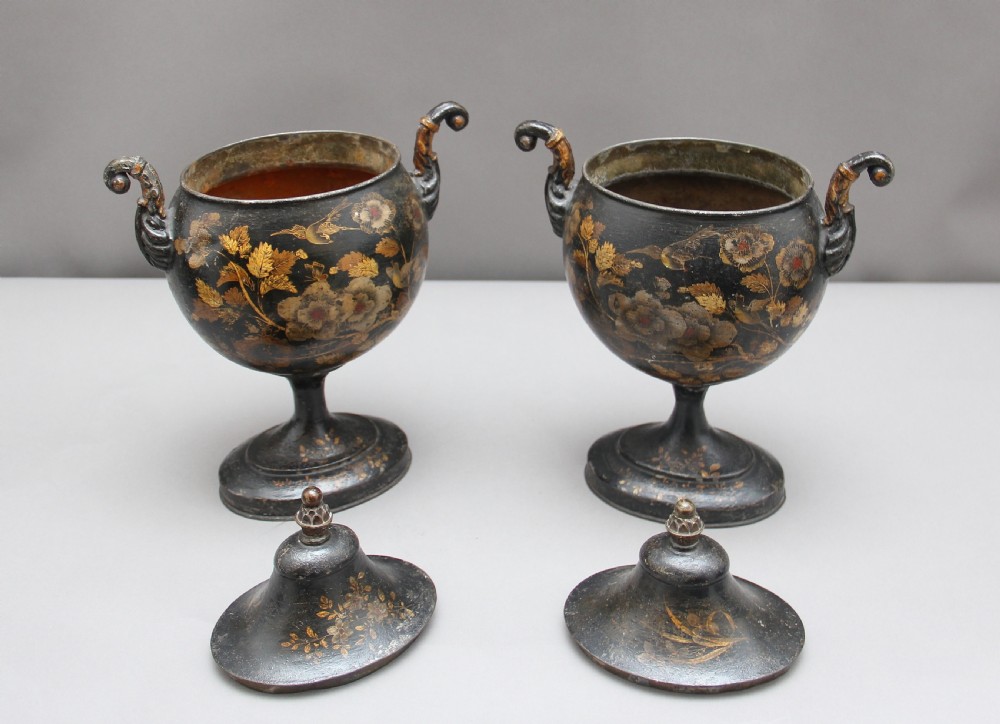 Pair of Early 19th Century Tole Chestnut Urns View V