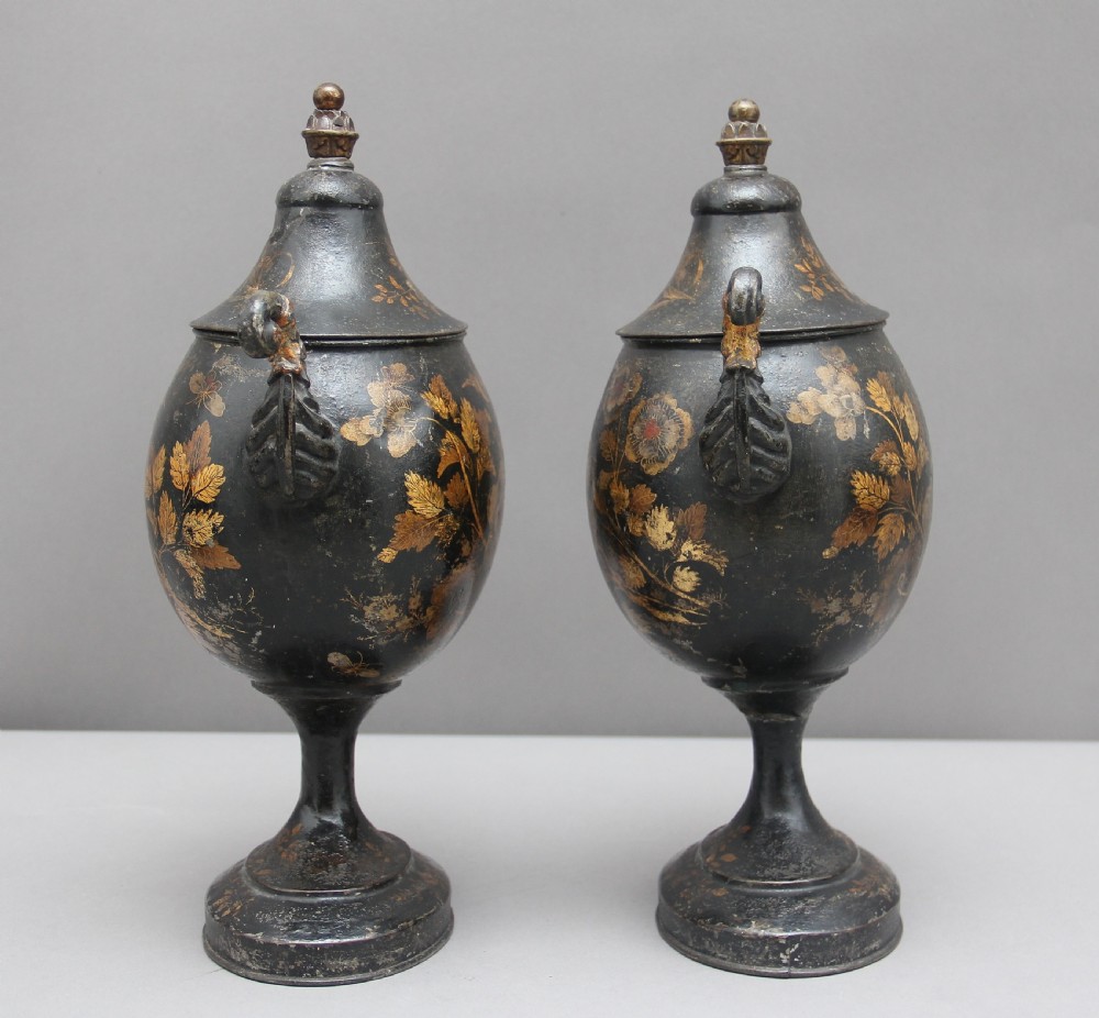 Pair of Early 19th Century Tole Chestnut Urns View VI