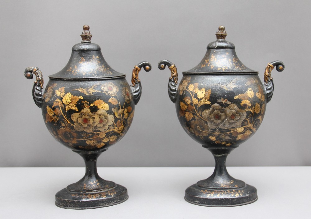 Pair of Early 19th Century Tole Chestnut Urns View VII