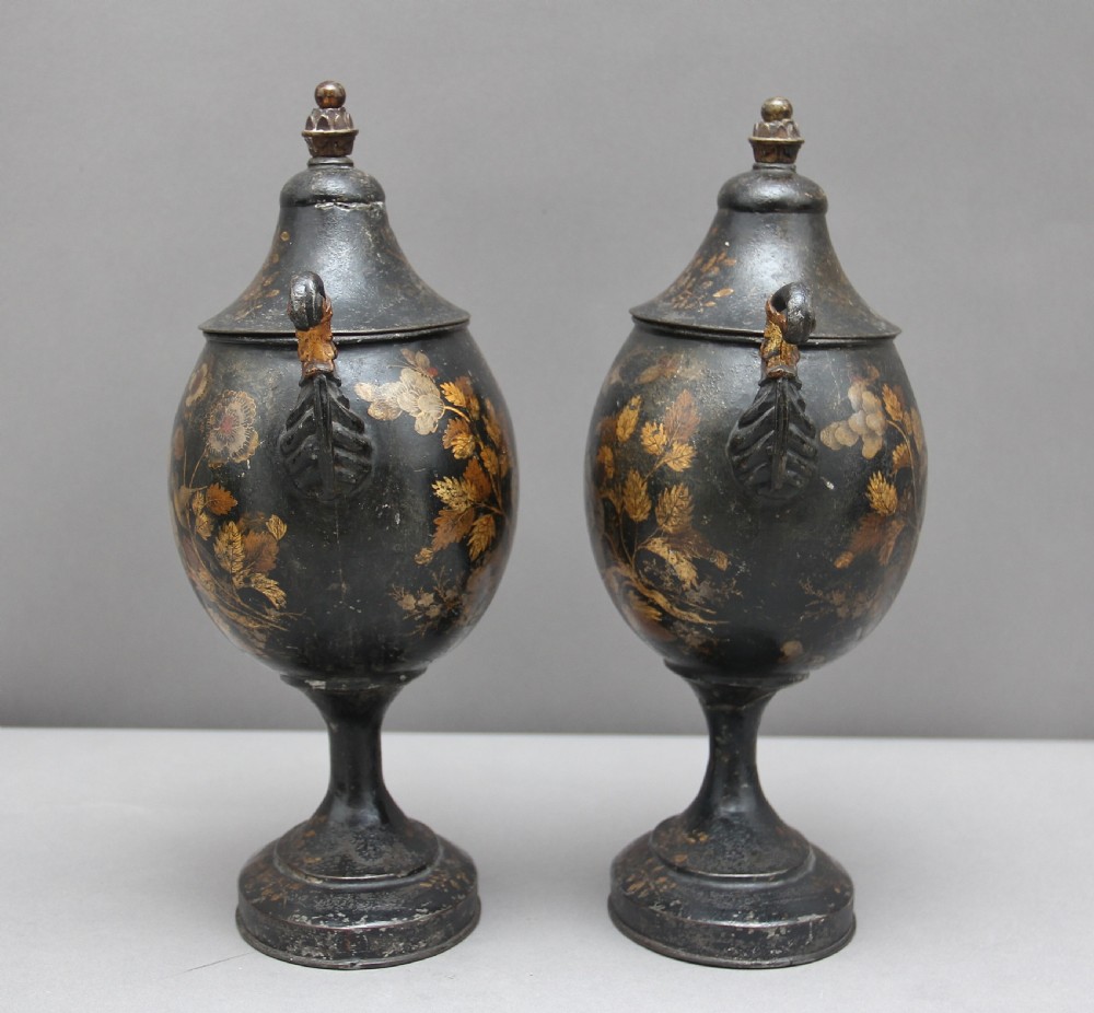 Pair of Early 19th Century Tole Chestnut Urns View X