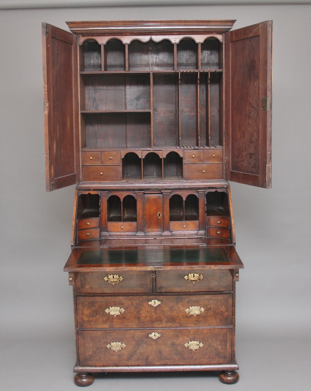 Burr walnut bureau bookcase