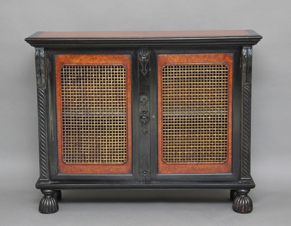 19th Century ebony and amboyna cabinet