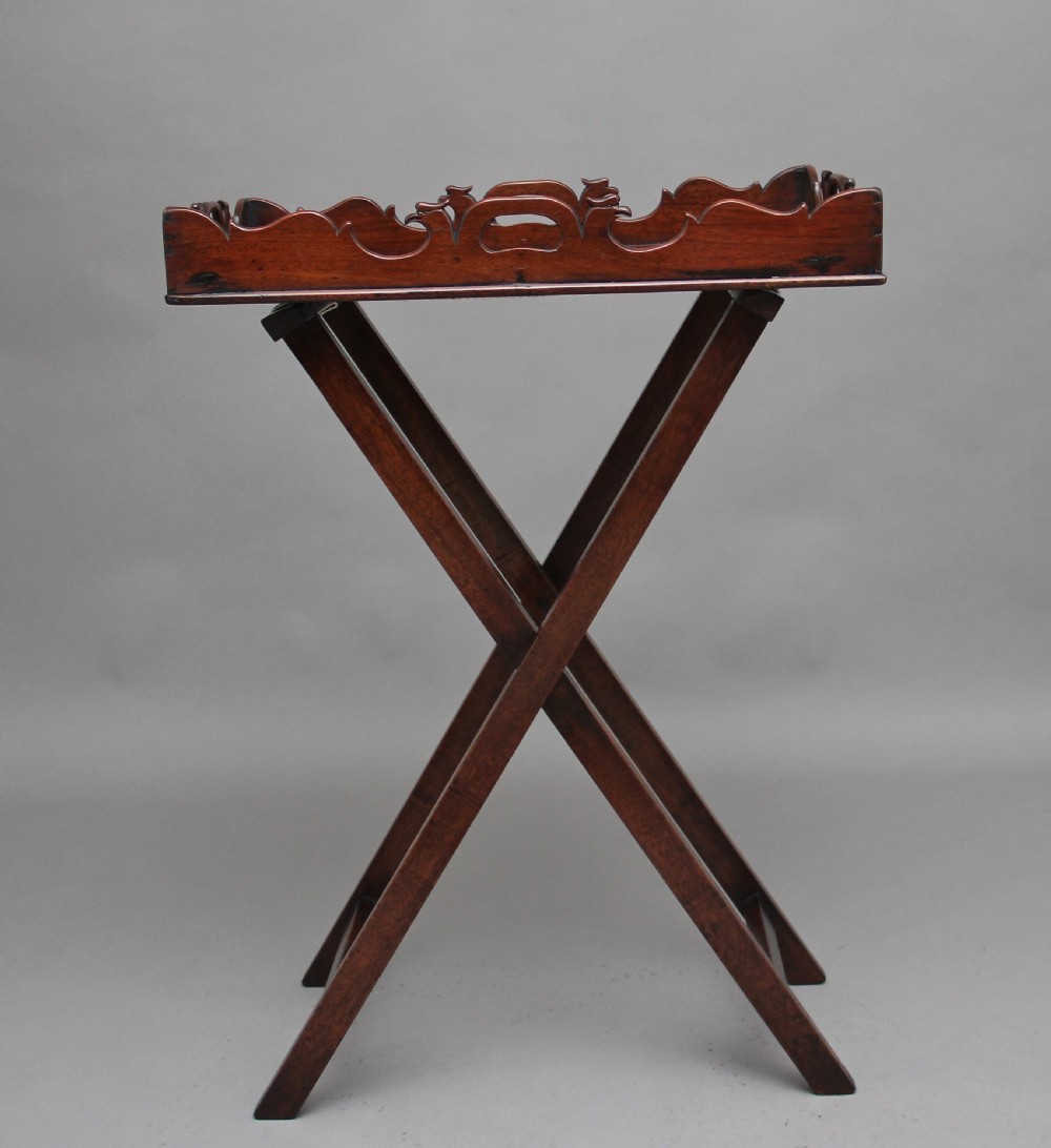 Early 19th Century carved mahogany butlers tray on stand View II