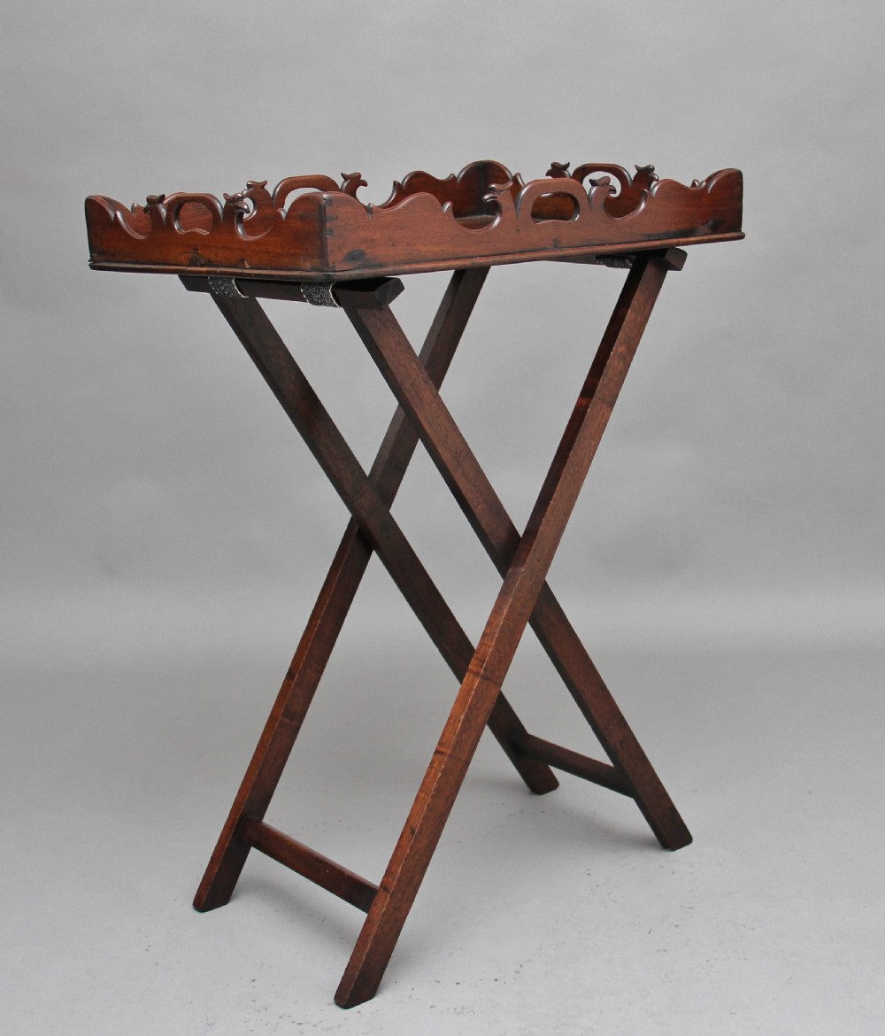 Early 19th Century carved mahogany butlers tray on stand View III