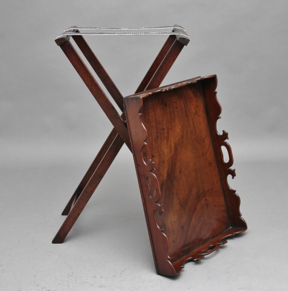 Early 19th Century carved mahogany butlers tray on stand View VIII