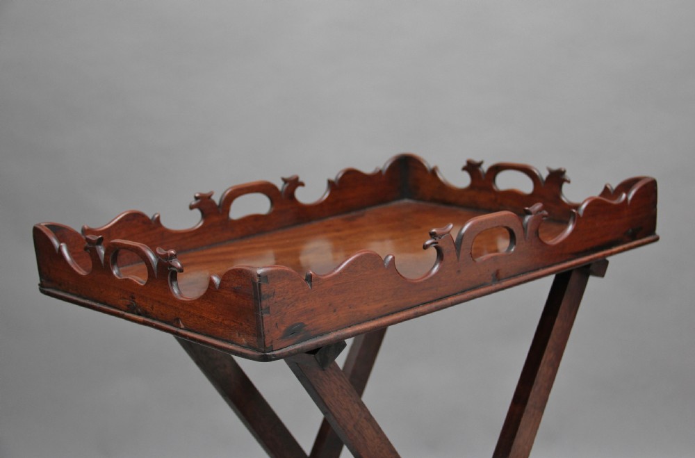Early 19th Century carved mahogany butlers tray on stand View IX