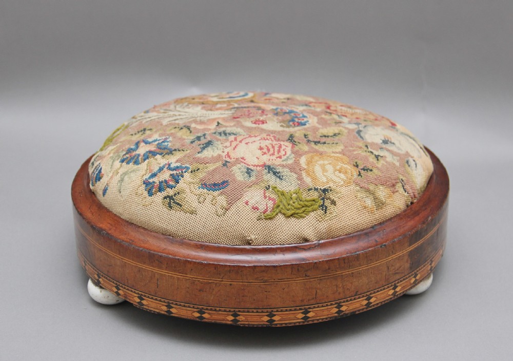19th Century mahogany and inlaid foot stool