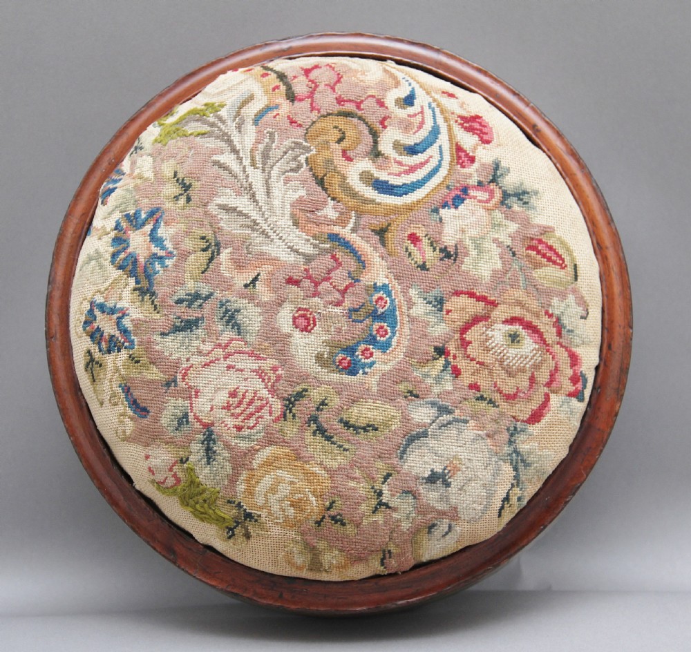 19th Century mahogany and inlaid foot stool View II