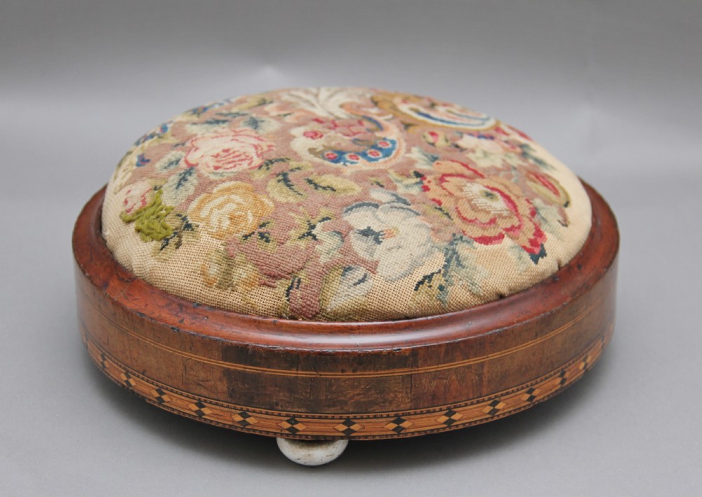 19th Century mahogany and inlaid foot stool View IV