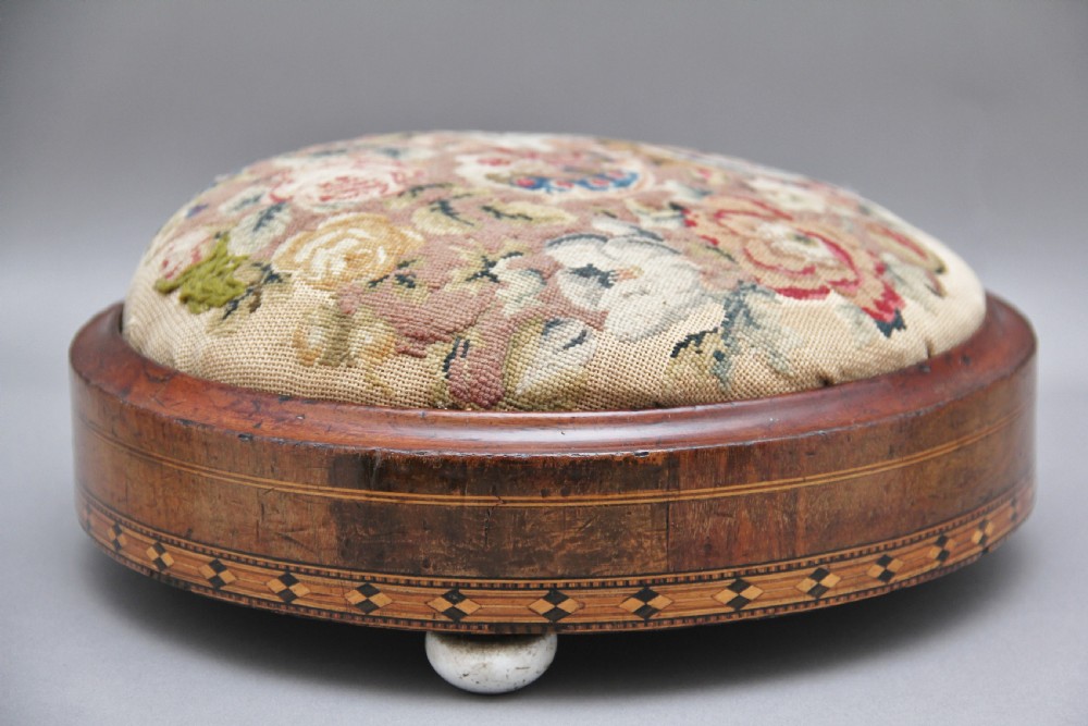 19th Century mahogany and inlaid foot stool View V