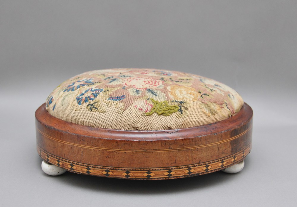 19th Century mahogany and inlaid foot stool View VI