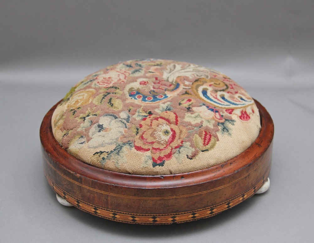 19th Century mahogany and inlaid foot stool View VIII