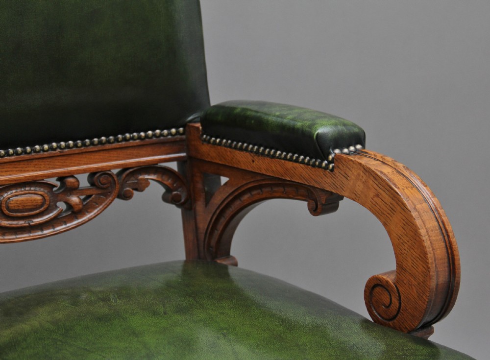 19th Century oak library armchair View X