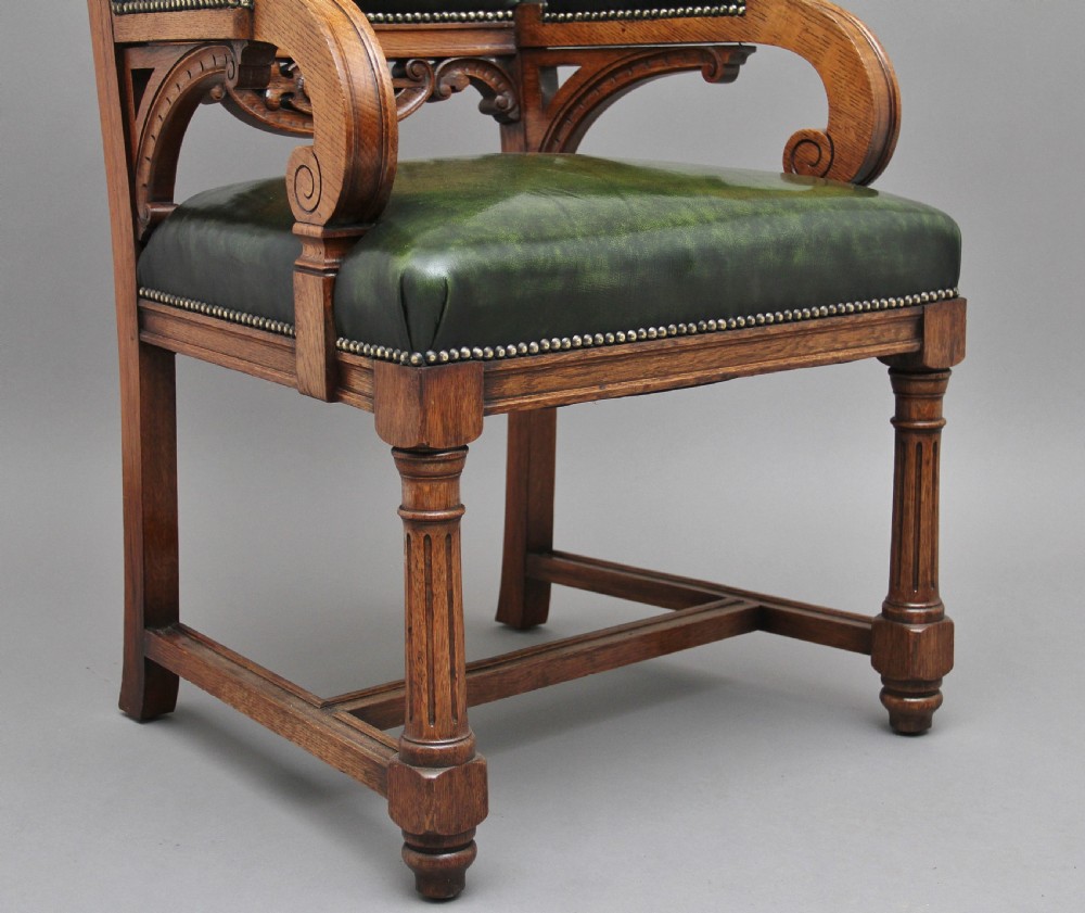 19th Century oak library armchair View XIII