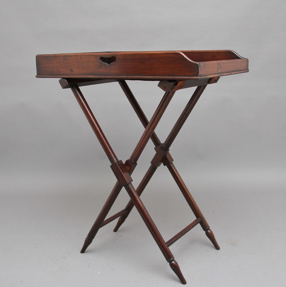 19th Century mahogany butlers tray on stand View II