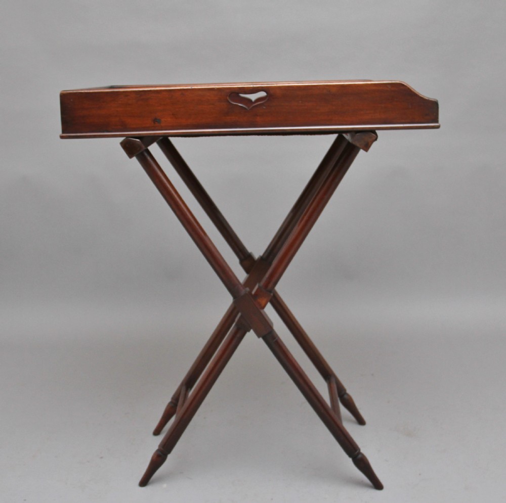 19th Century mahogany butlers tray on stand View III
