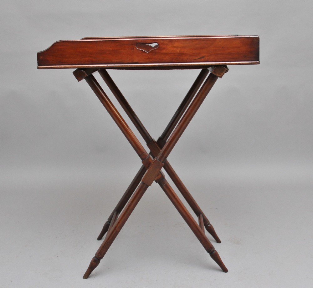 19th Century mahogany butlers tray on stand View V
