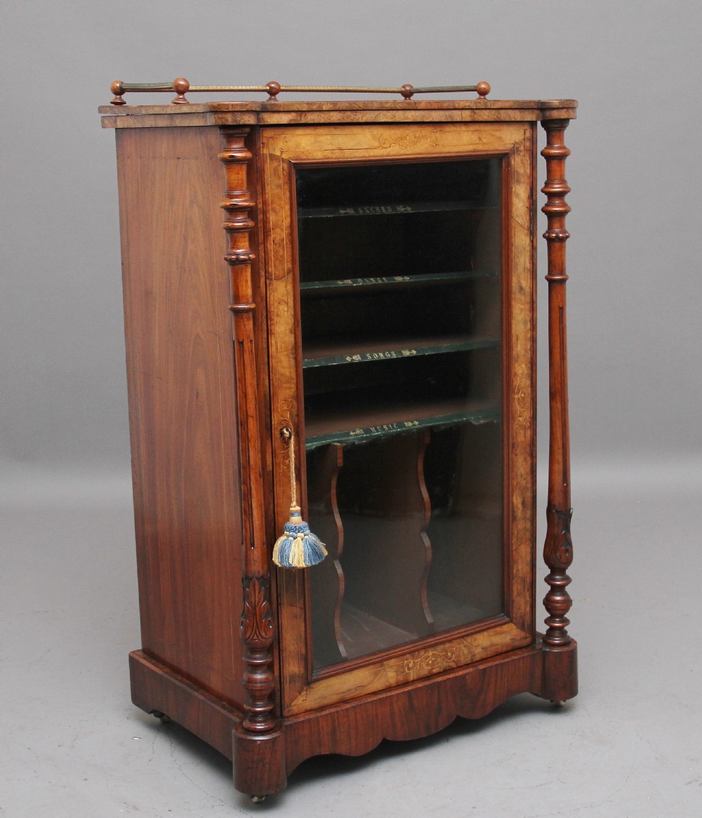 19th Century burr walnut inlaid music cabinet