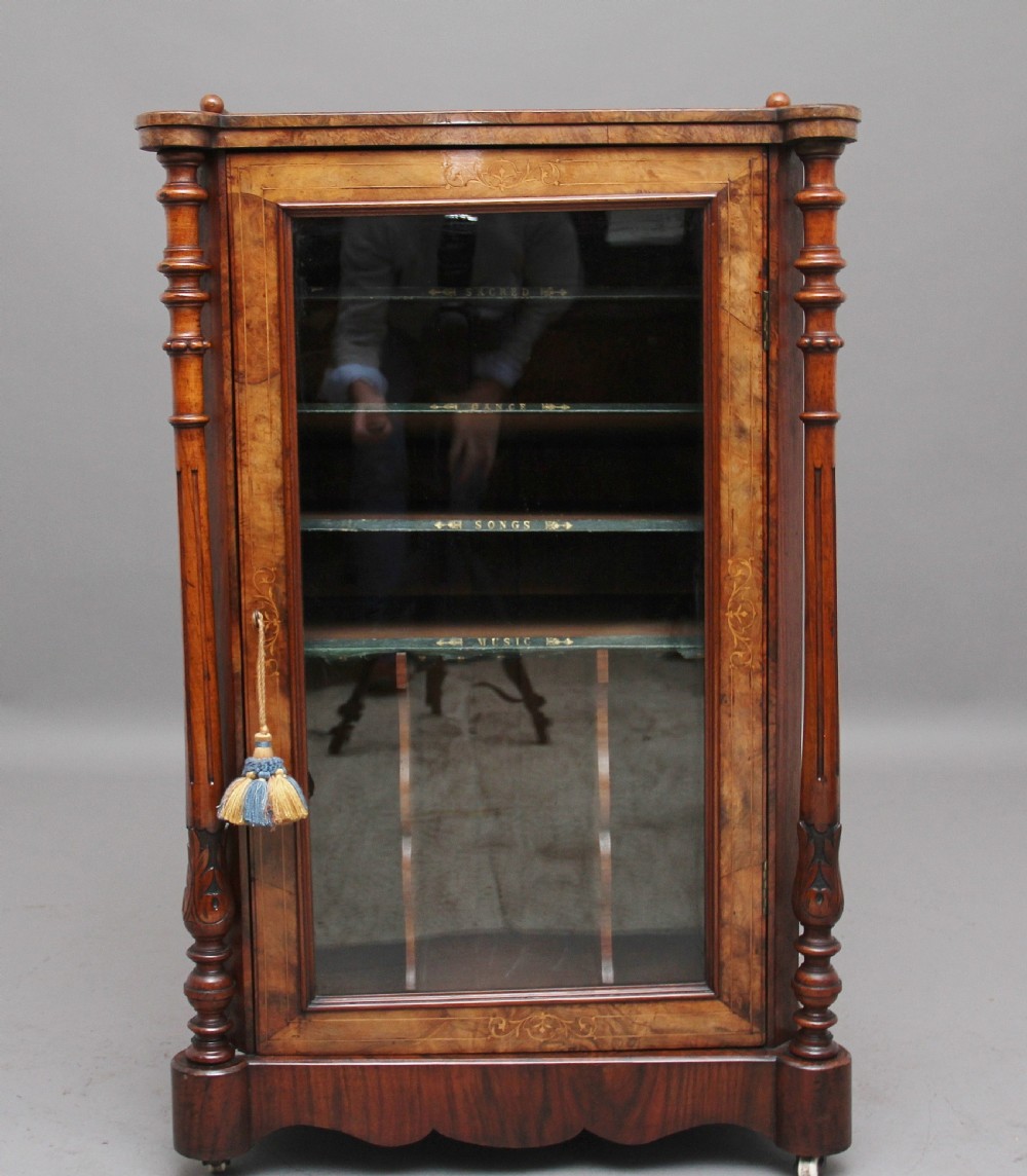 19th Century burr walnut inlaid music cabinet View III