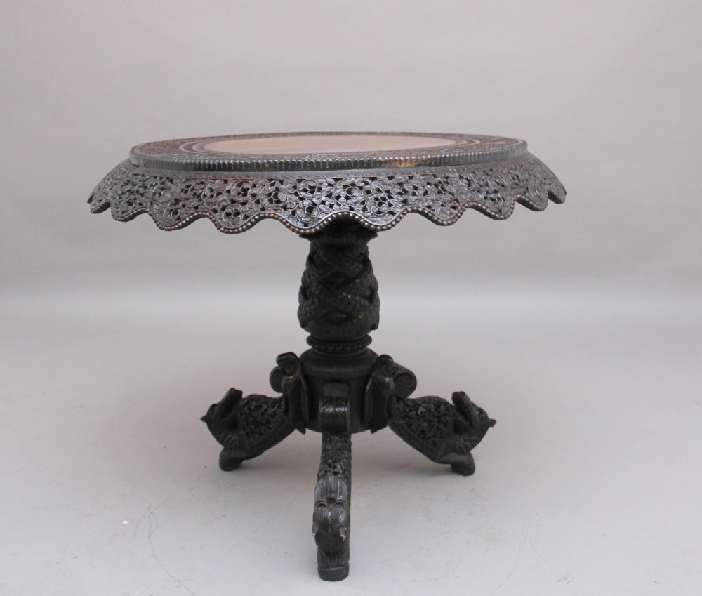19th Century Burmese carved centre table View V