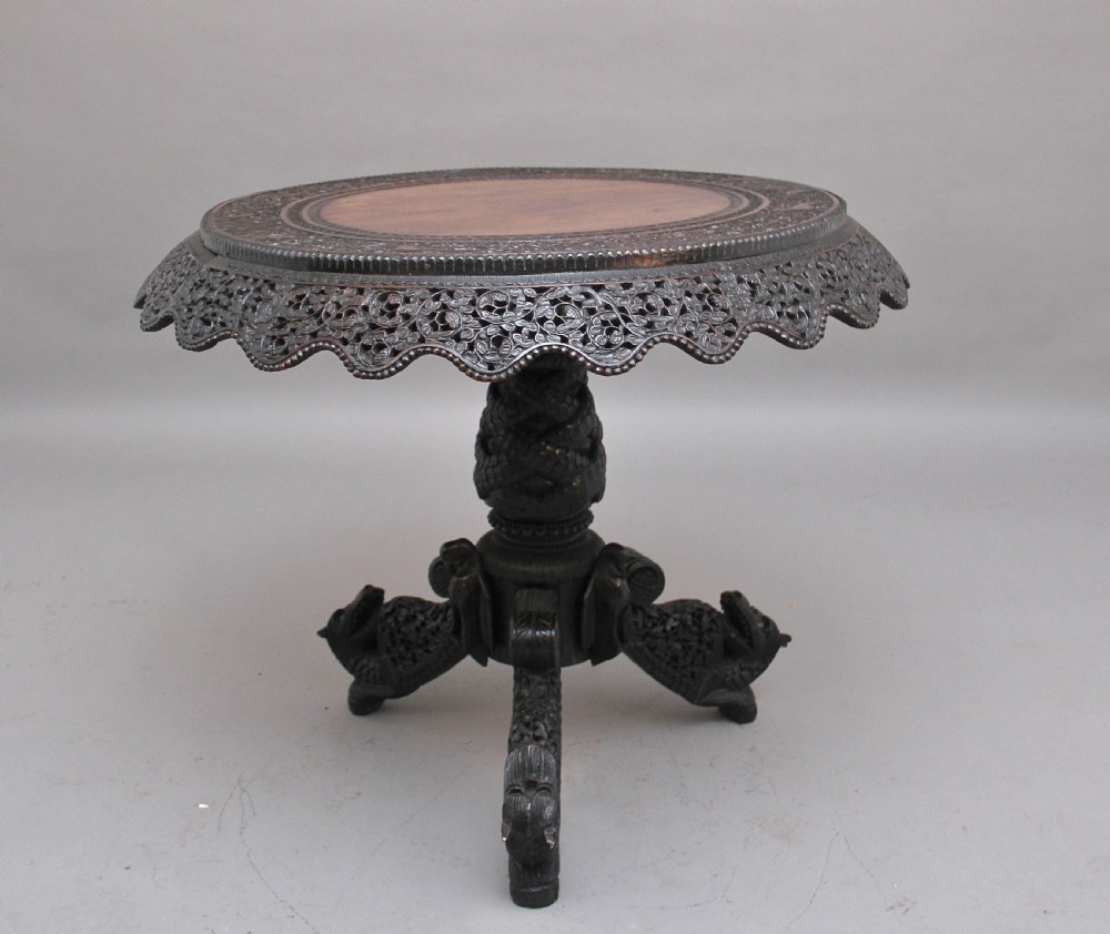 19th Century Burmese carved centre table View VI