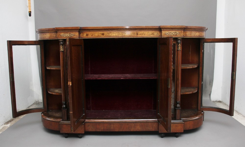 19th Century burr walnut breakfront credenza View II