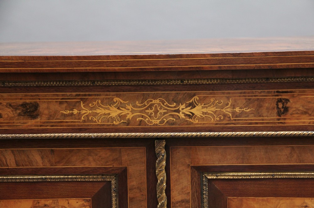 19th Century burr walnut breakfront credenza View IX