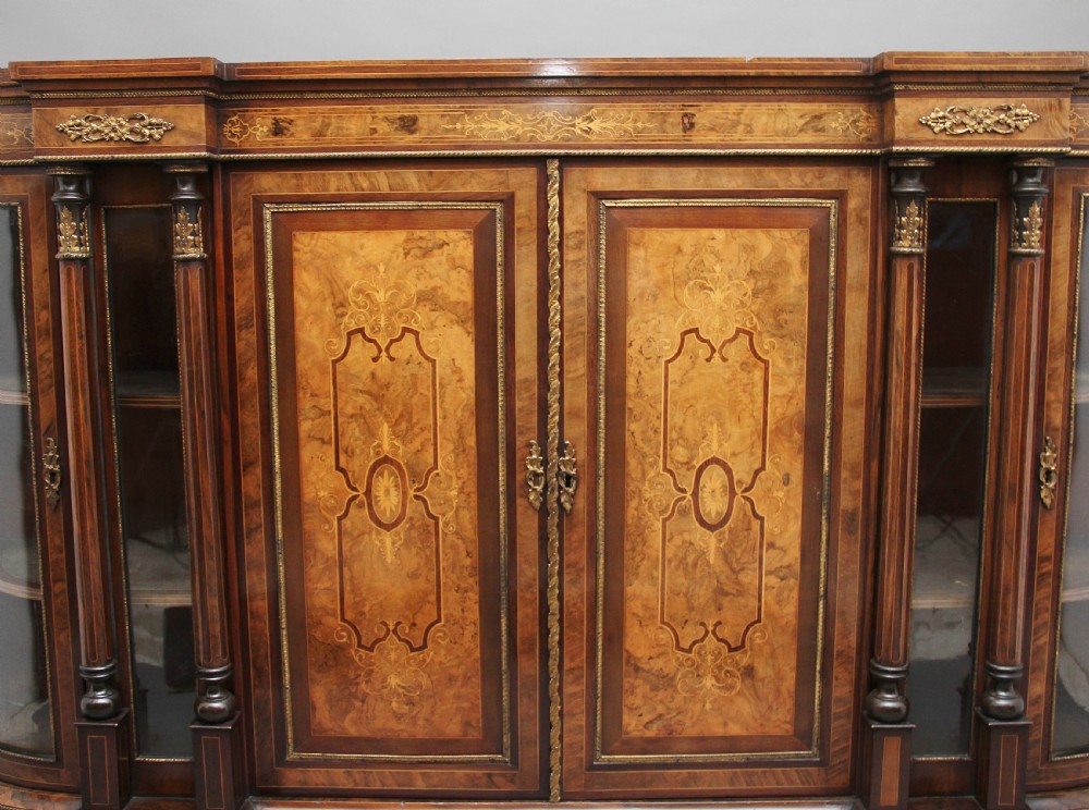 19th Century burr walnut breakfront credenza View XII