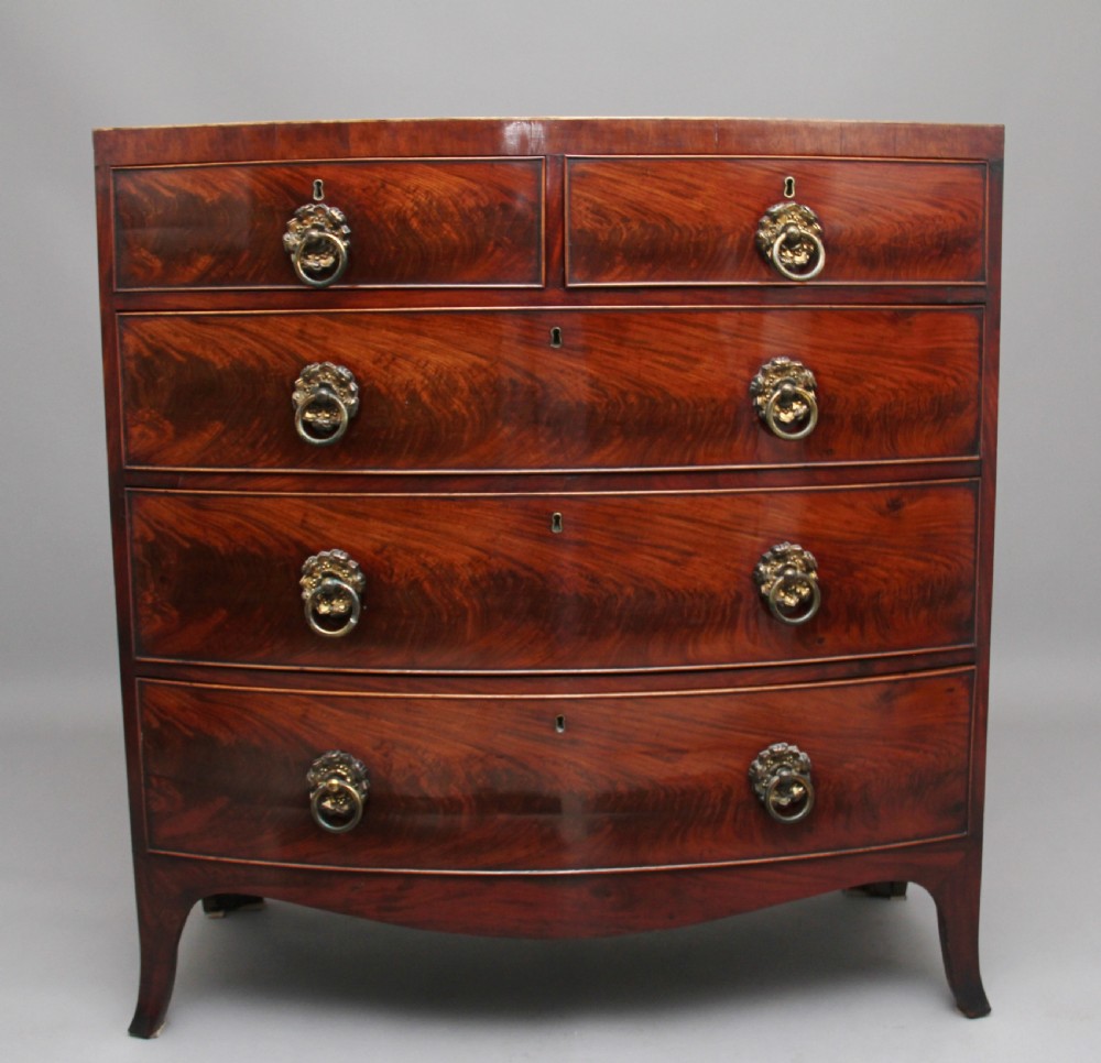 19th Century flame mahogany bowfront chest of drawers