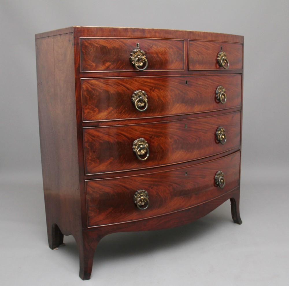 19th Century flame mahogany bowfront chest of drawers View II
