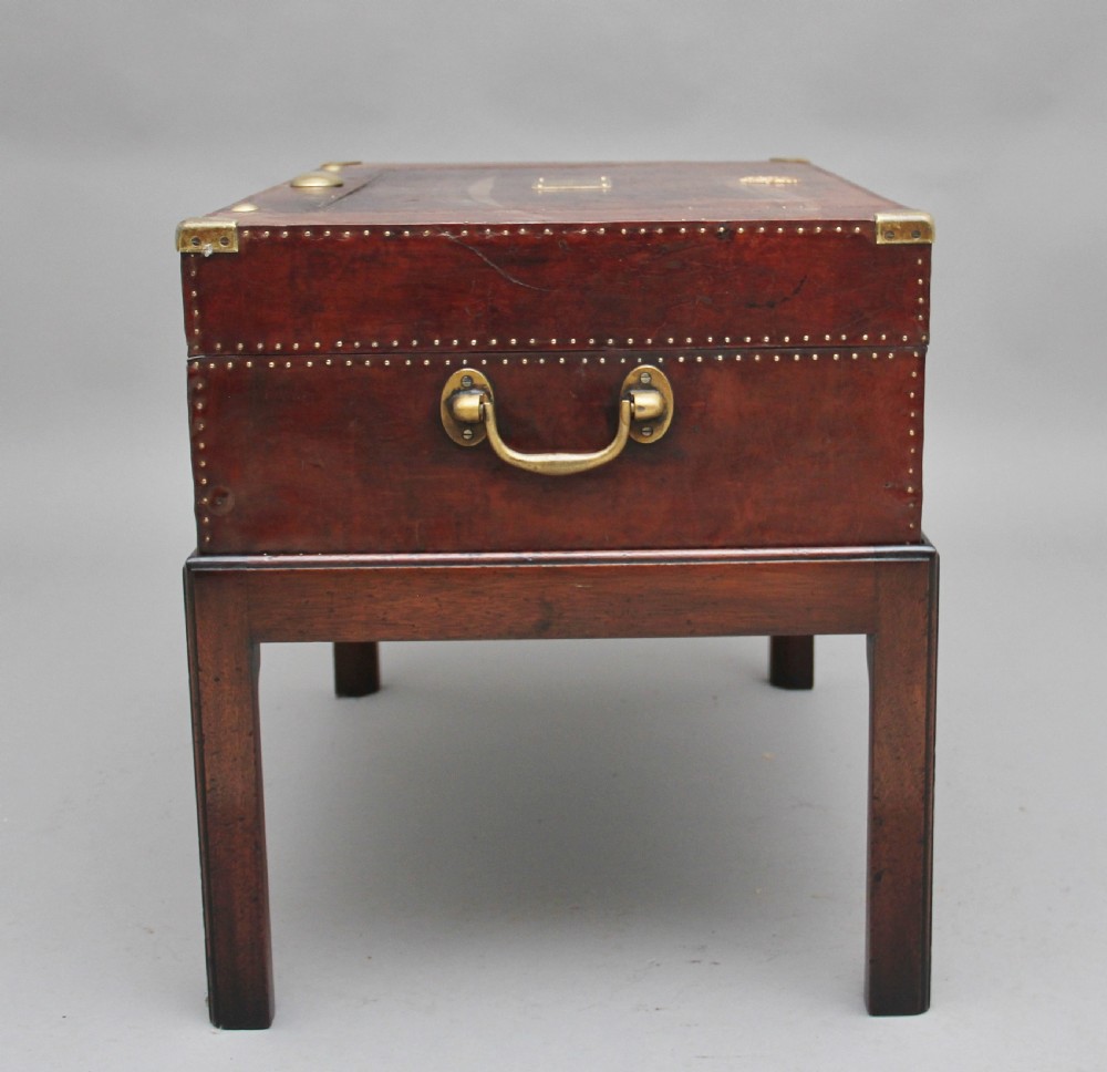 Early 20th Century leather bound ex army trunk on stand View V