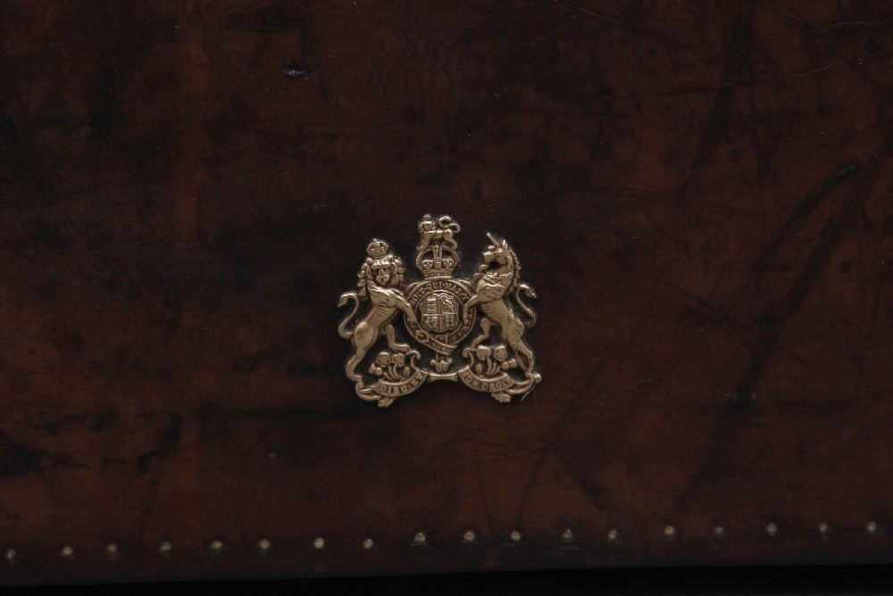 Early 20th Century leather bound ex army trunk on stand View X