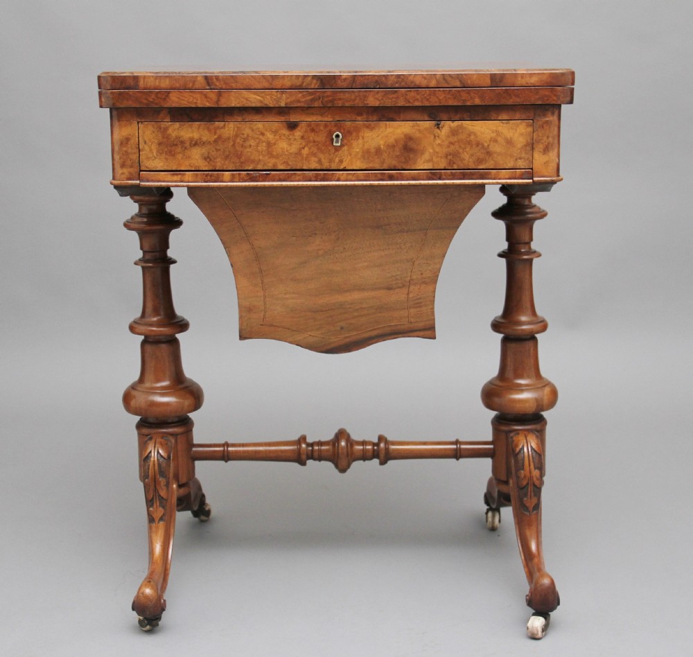 19th Century burr walnut games table View II