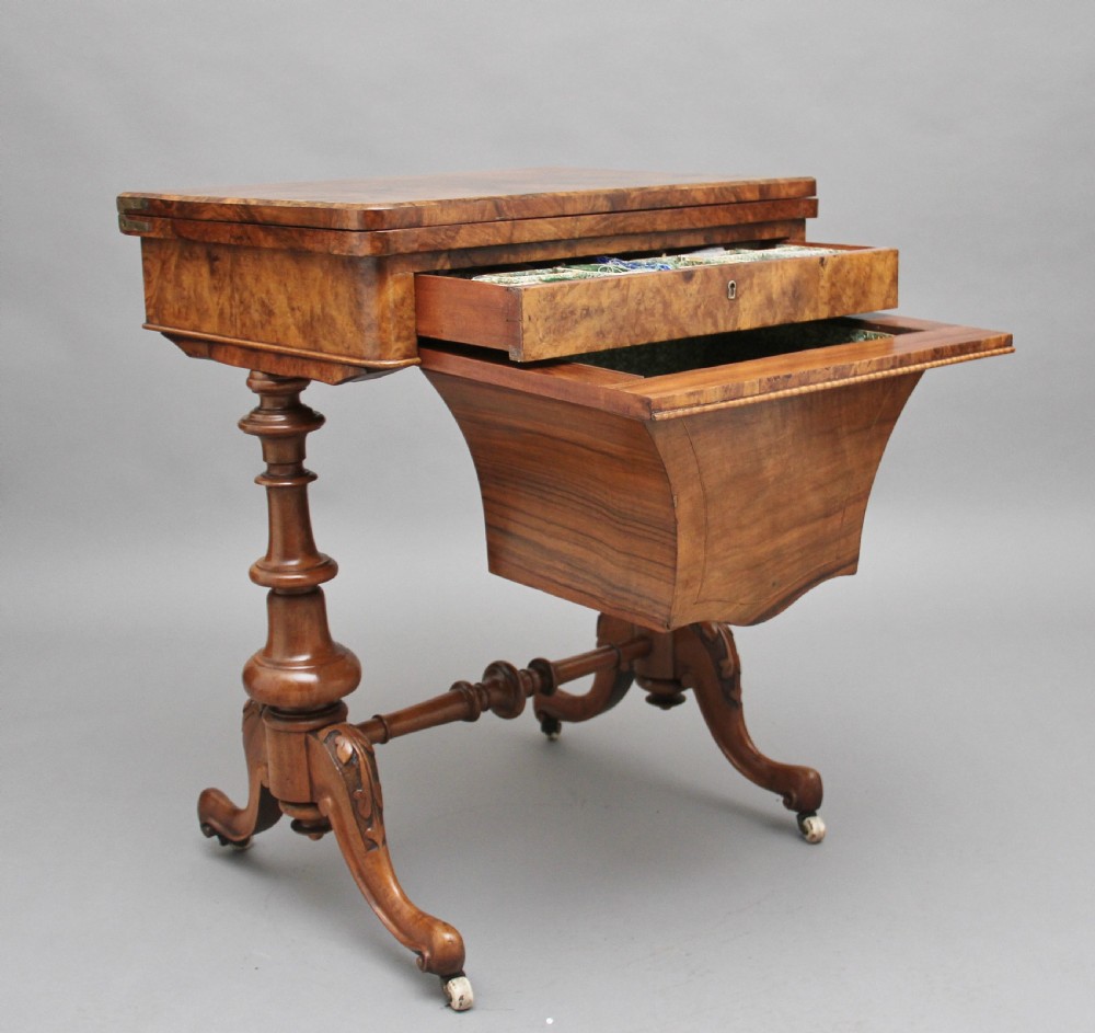 19th Century burr walnut games table View VI